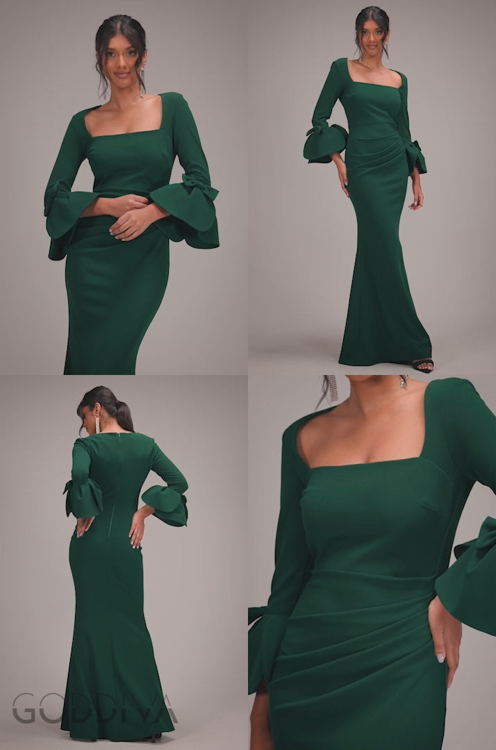 Petal Bow Sleeve Frill Maxi Dress - Emerald Green DR4767