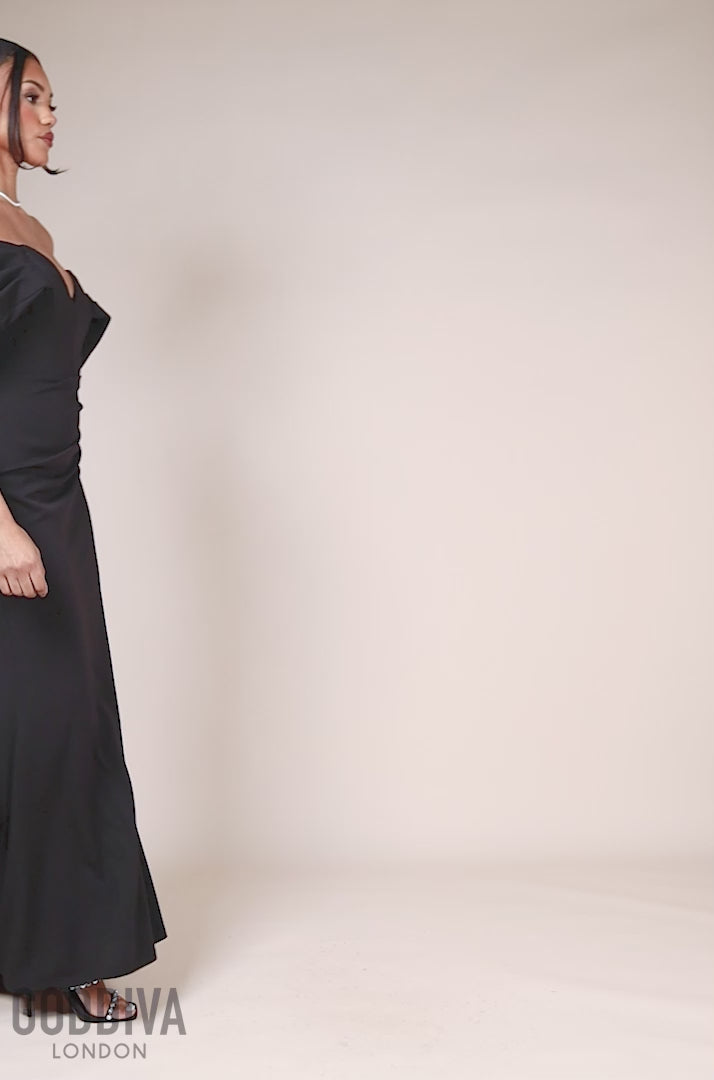 Off The Shoulder Draped Sleeve Maxi Dress - Black DR3259