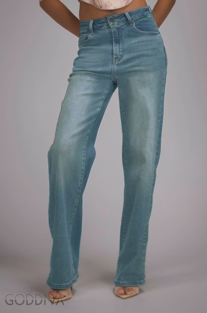 Straight Leg Denim Jeans - Blue TR394
