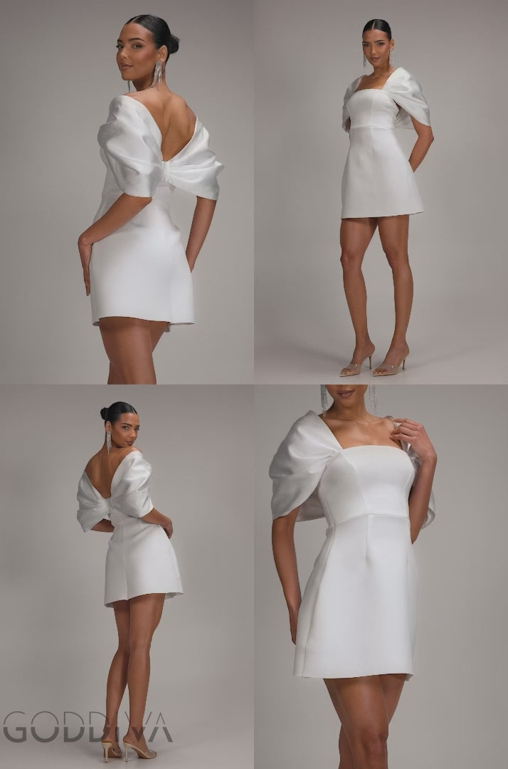 Off Shoulder Back Satin Bow Scuba Mini Dress - White DR4713