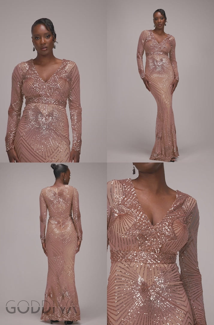 Starburst Sequin Maxi Dress - Champagne DR1824
