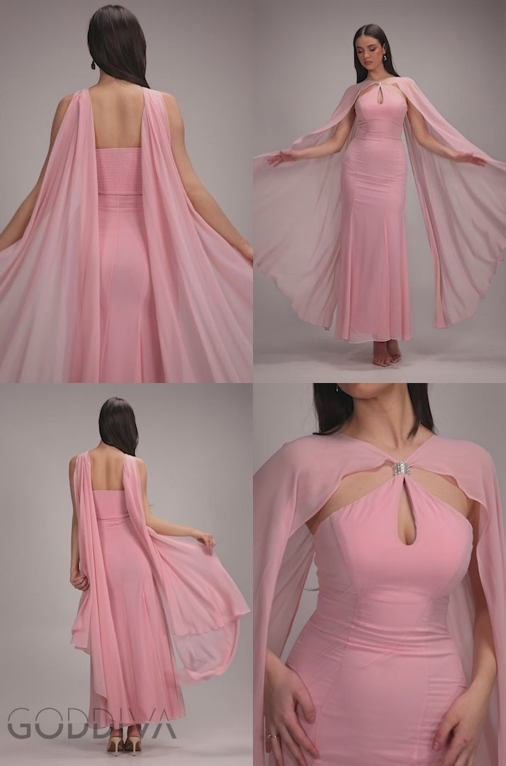Multiway Cape Chiffon With Embellished Trim Maxi Dress - Blush Pink DR4924
