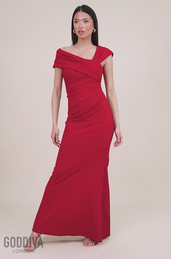 One Shoulder Evening Maxi Dress - Red DR3231