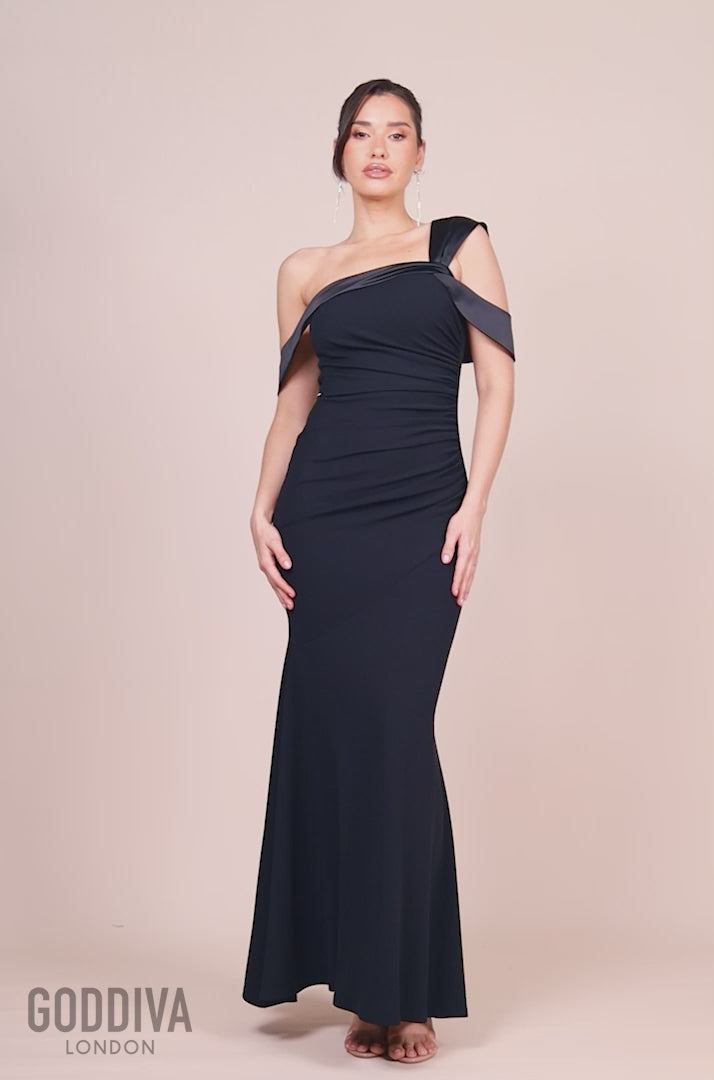 One Shoulder Satin Band Maxi Dress - Black DR3454