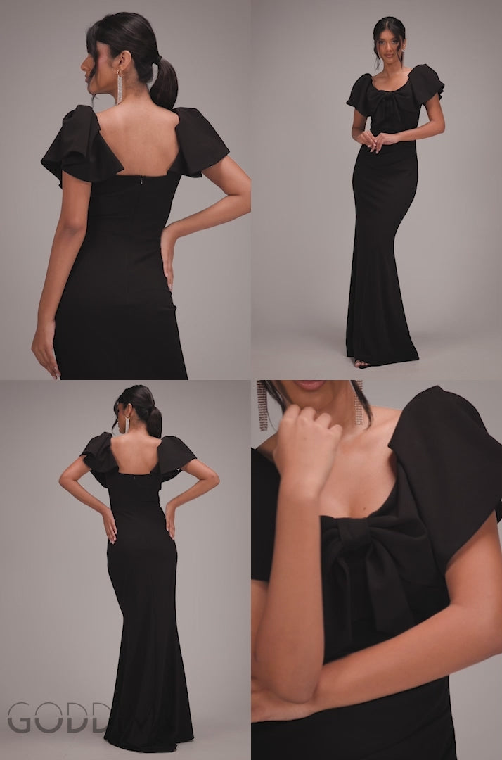Cape Sleeve Detail Front Tie Maxi Dress - Black DR4908