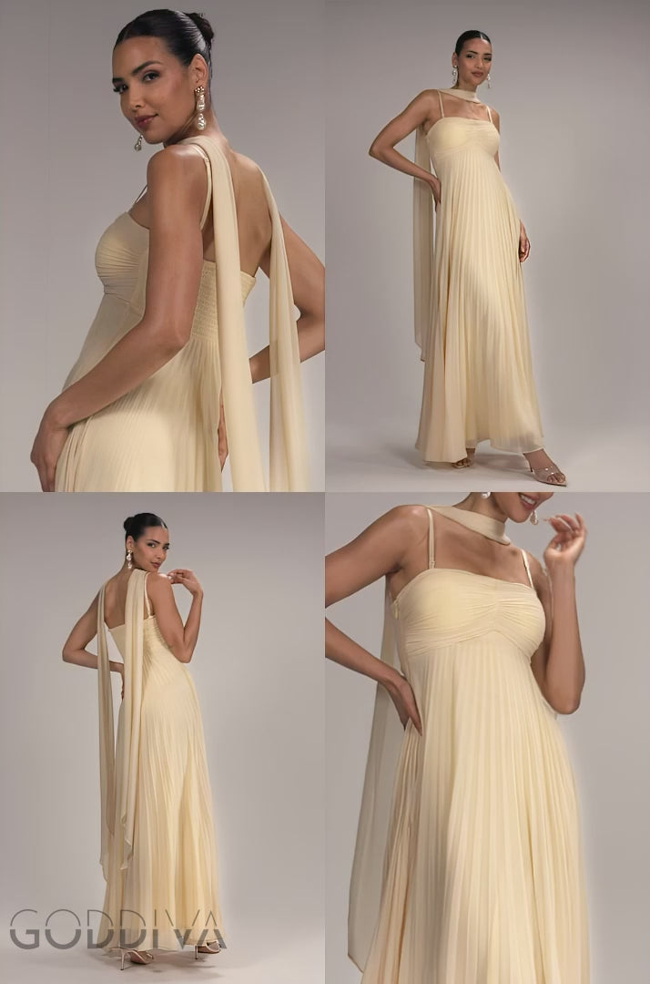Sleeveless Pleated Chiffon Multiway Scarf Maxi Dress - Butter Yellow DR4829
