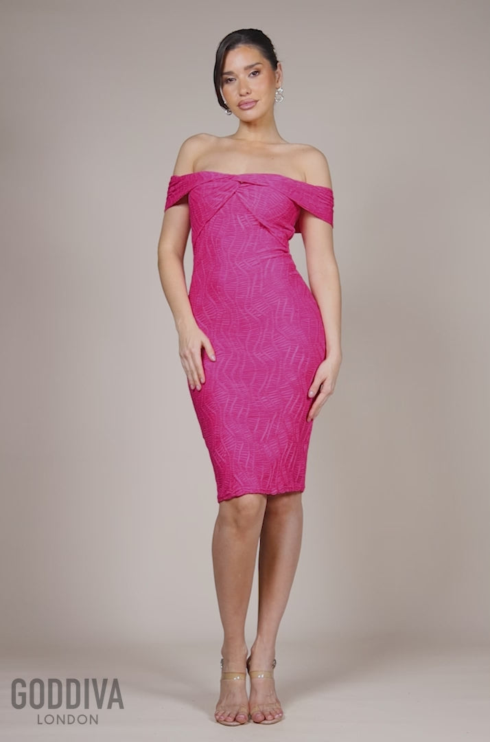 Front Knot Twist Midi Dress - Magenta DR4409