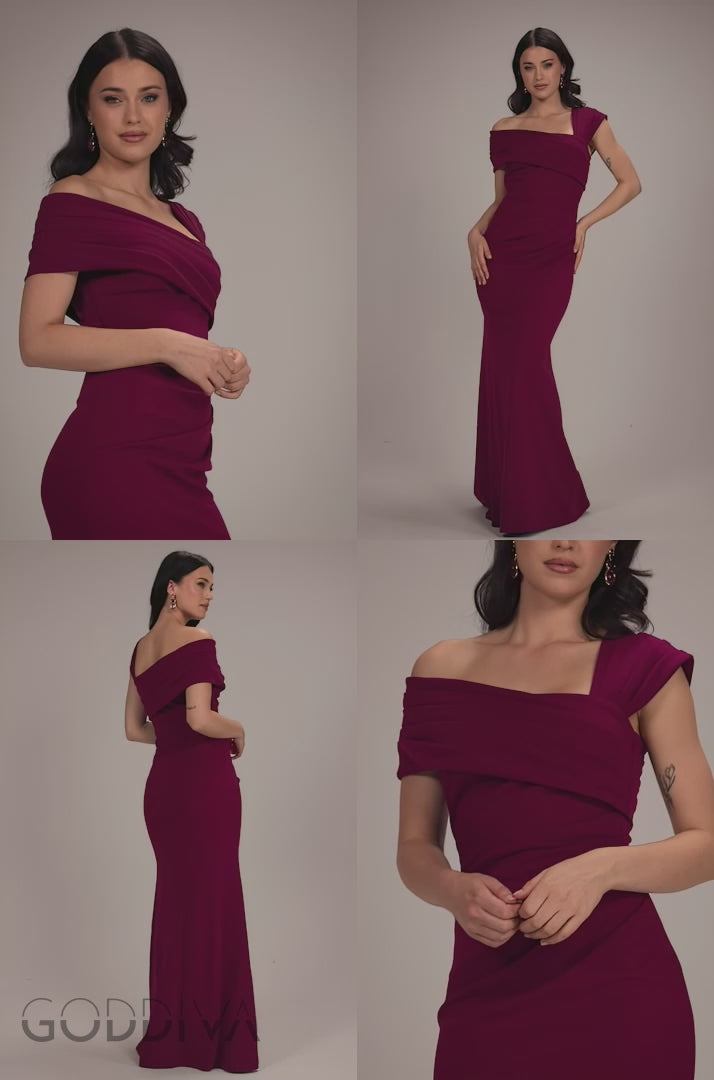 One Shoulder Asymmetric Scuba Crepe Maxi Dress - Plum DR3231