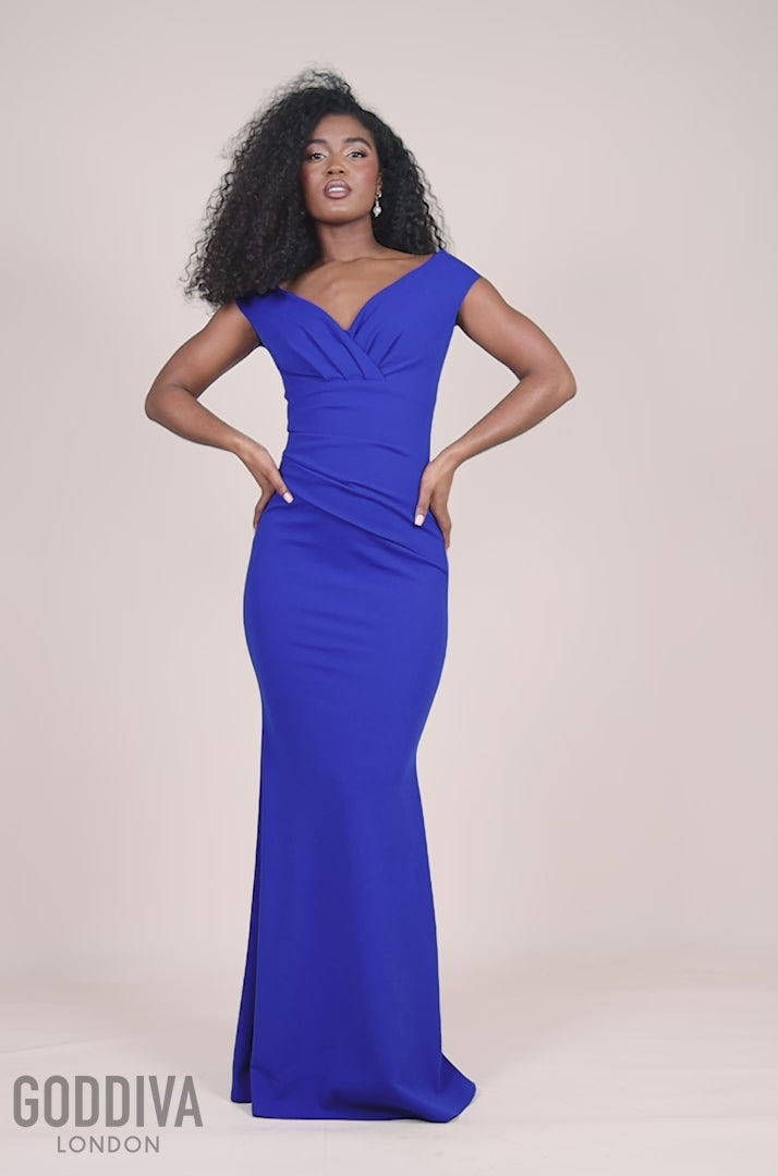 Bardot Pleated Maxi Dress Royal Blue Goddiva