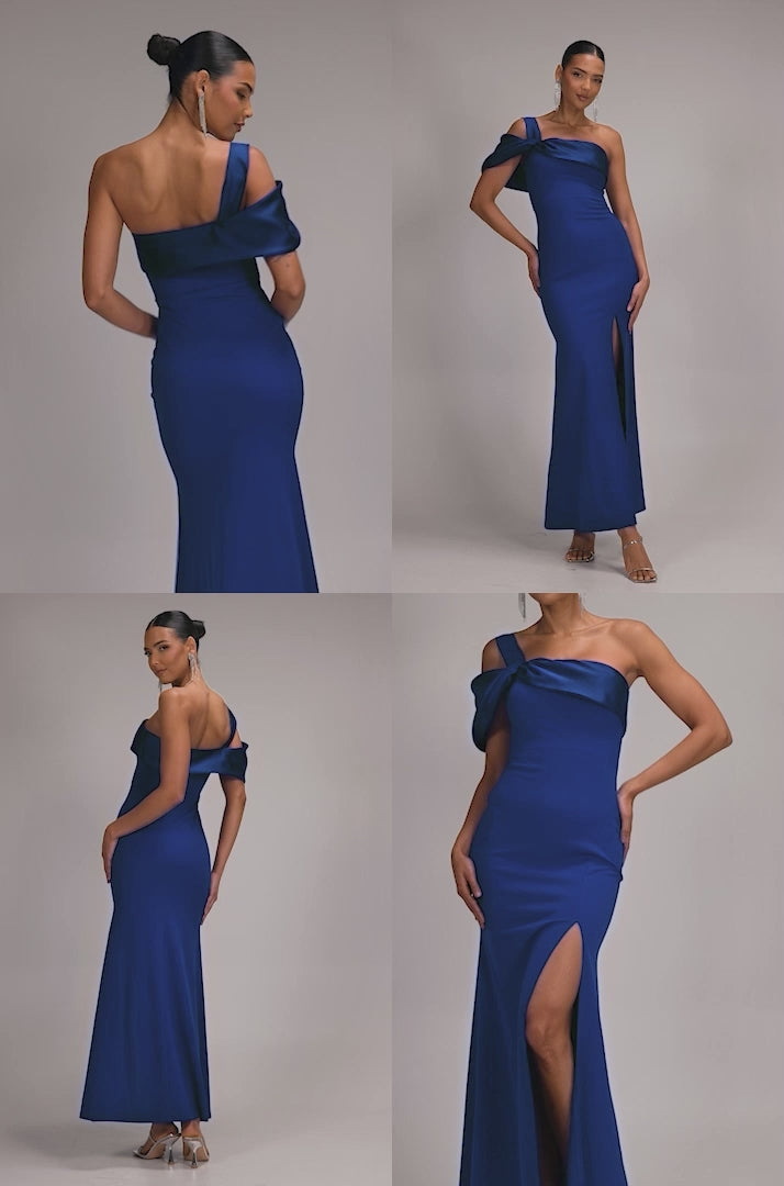 Satin Twist One Shoulder Maxi Dress - Royal Blue DR4576QZ
