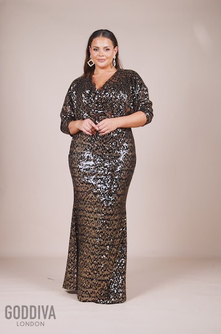 Sequin Cowl Maxi Dress - Black DR4051P