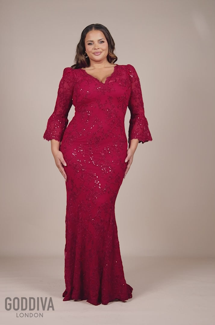 Scalloped Lace Maxi Dress - Red DR3897PLUS