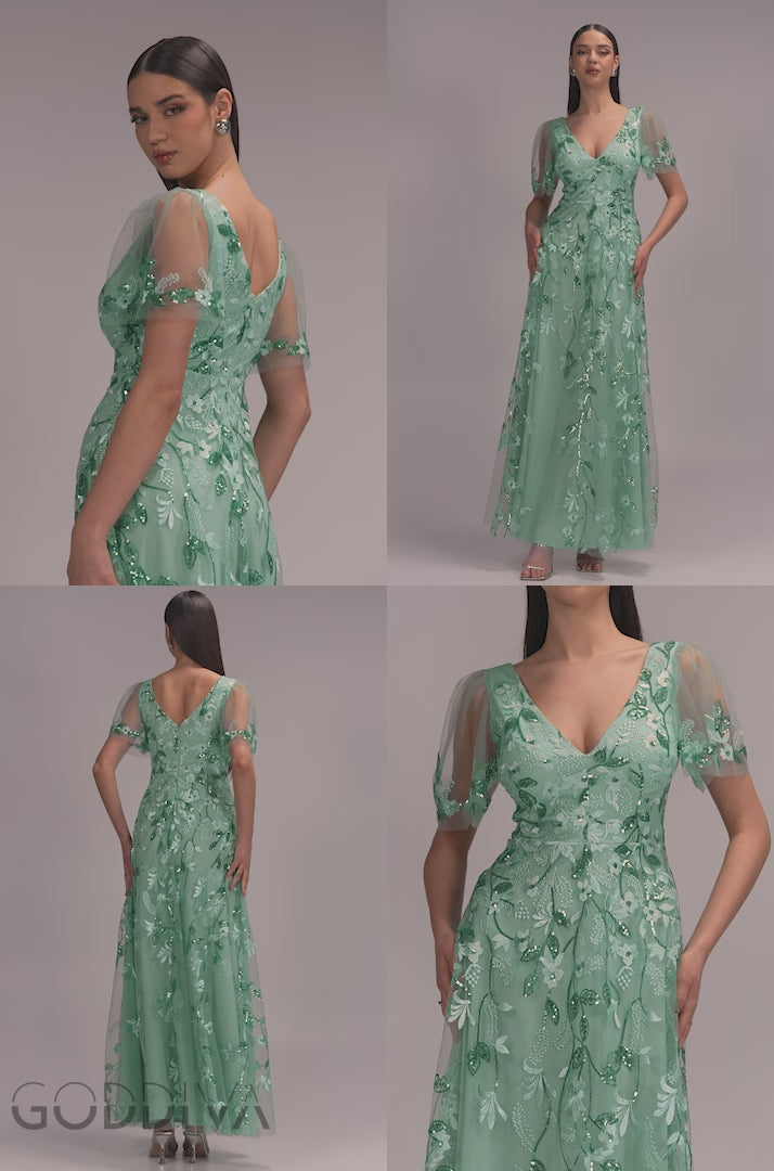 slim fit dress slacks Flared Sleeve Embroidered Maxi Dress - White main image 1