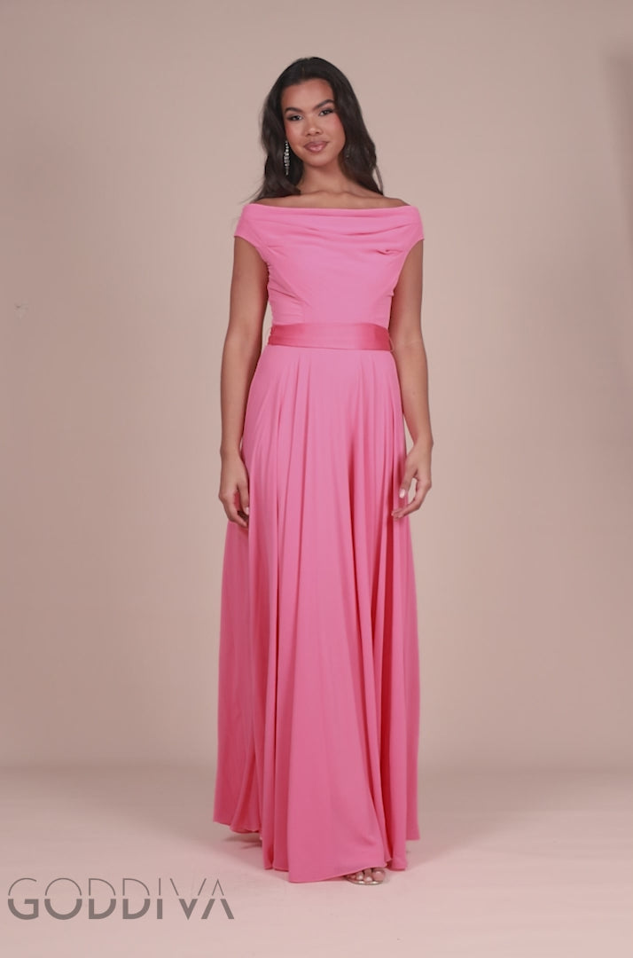 Cowl Neck A-Line Chiffon Maxi Dress - Coral DR3335A