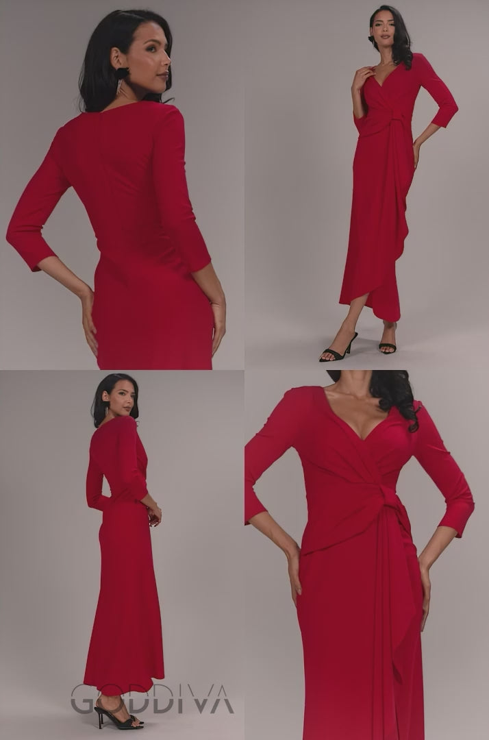 Front Wrap Asymmetric Hem Scuba Maxi Dress - Red DR5295