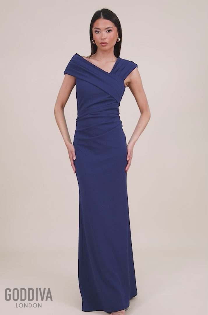 One Shoulder Evening Maxi Dress - Navy DR3231