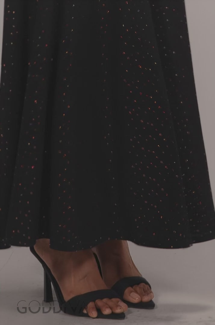 One Shoulder Fit And Flare Sequin Maxi Dress - Black Copper DR5324