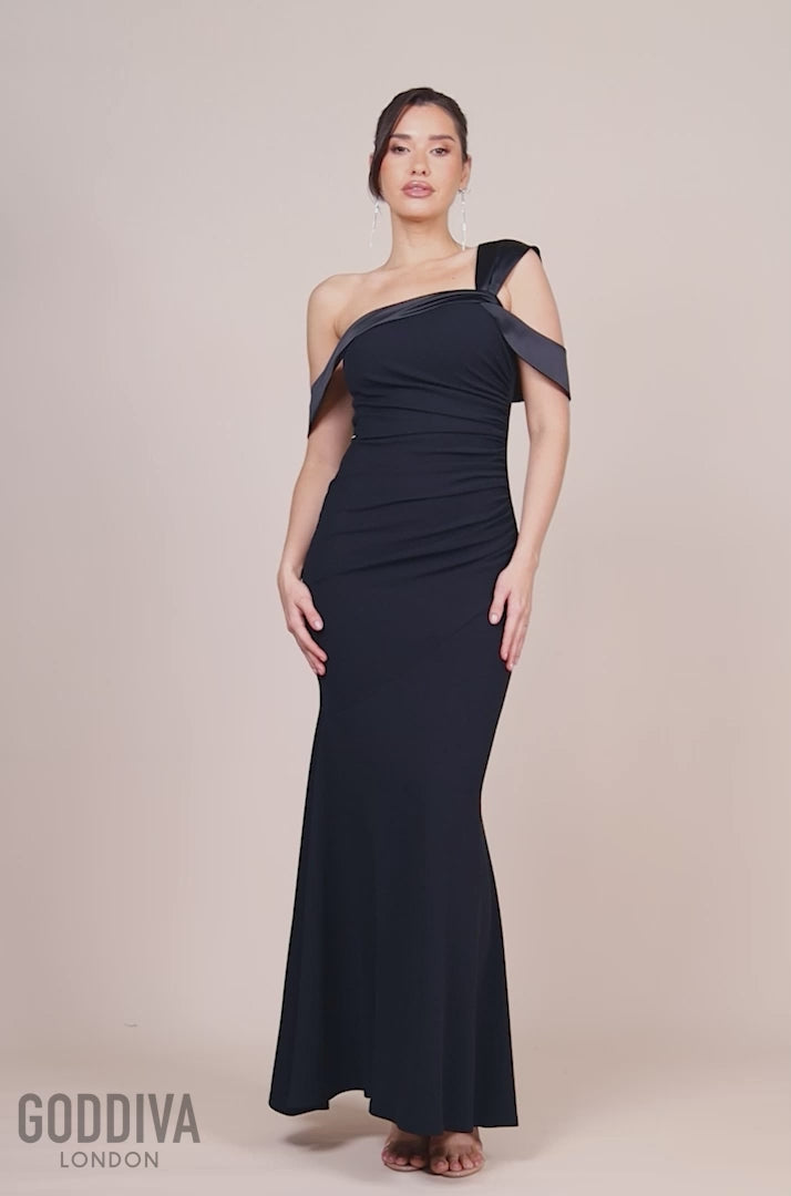 One Shoulder Satin Band Maxi Dress - Black DR3454