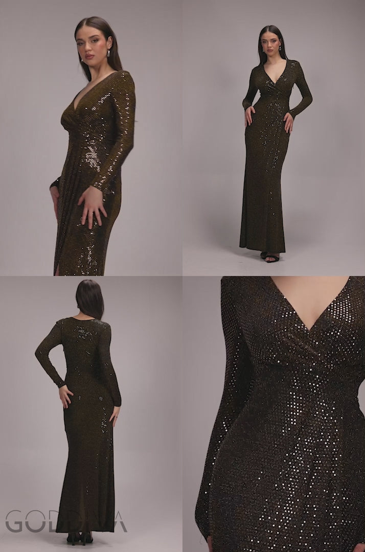 Glitter Lurex Long Sleeve Wrap Maxi Dress - Rose Gold | Goddiva