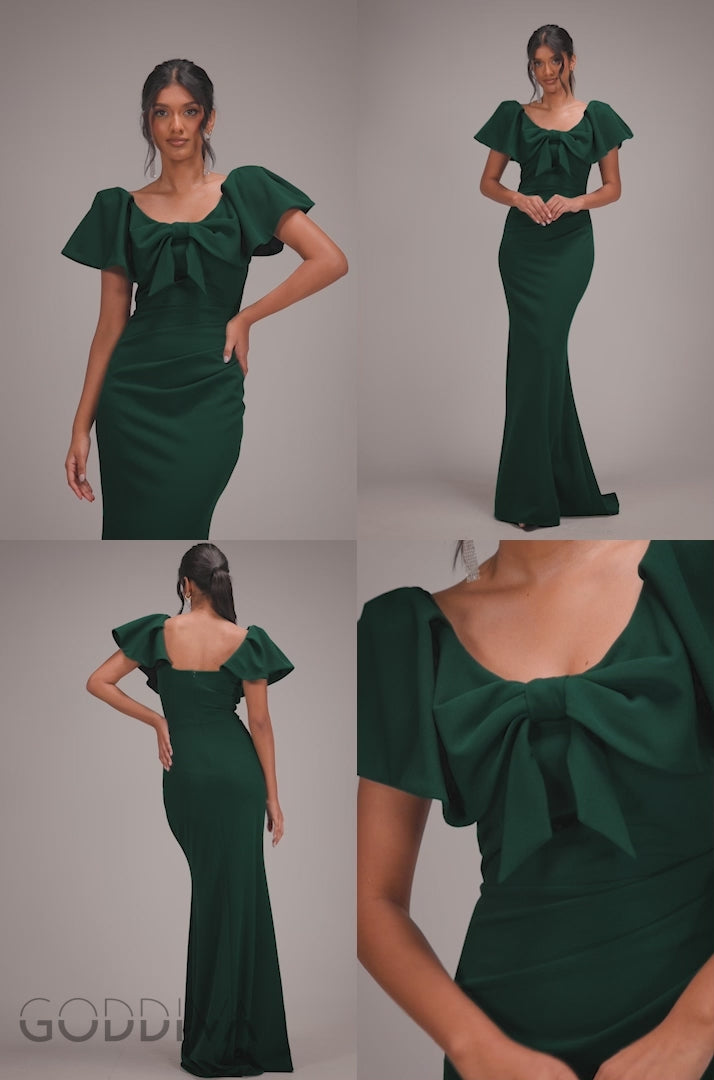 Cape Sleeve Detail Front Tie Maxi Dress - Emerald Green DR4908