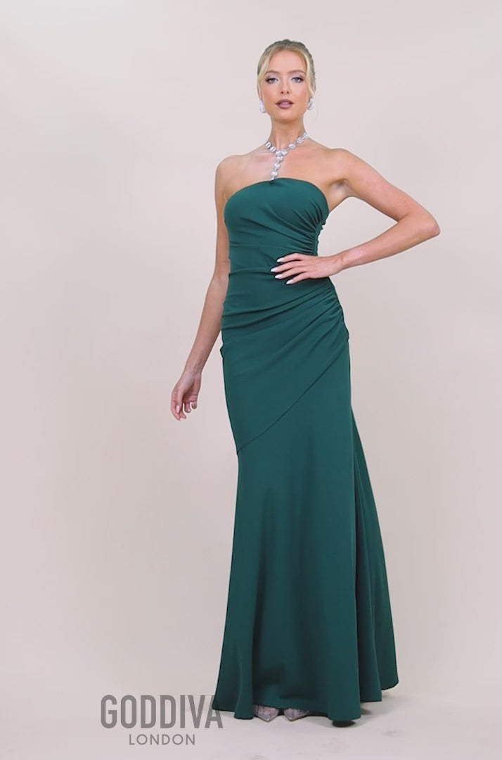 Scuba Crepe Bandeau Maxi With Diamante Necklace - Emerald Green DR4271