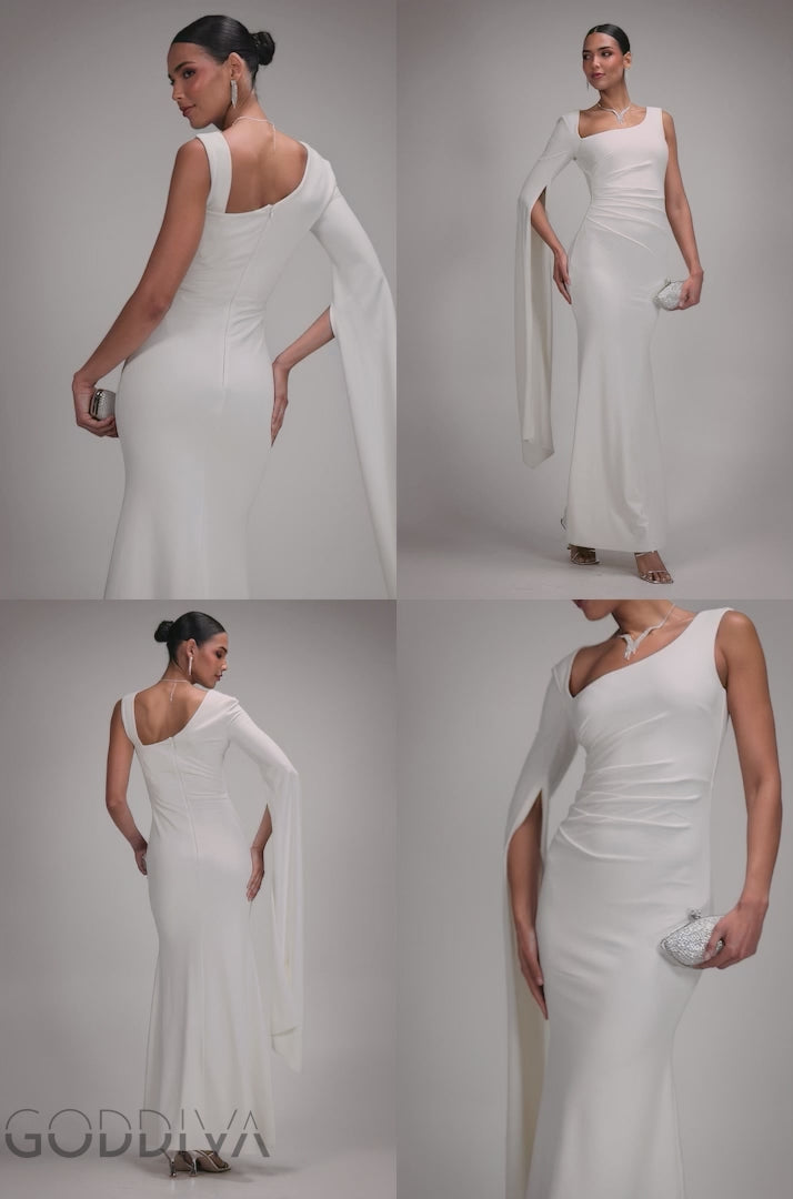One Shoulder Cape Sleeve Maxi Dress - White DR5041