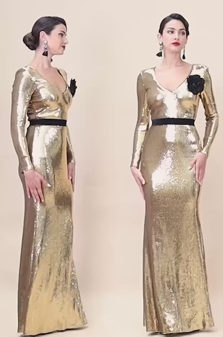 Liquid Sequin Corsage Maxi - Gold DR4056