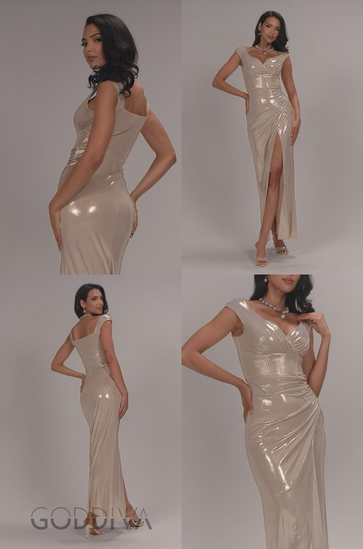 Off The Shoulder Corset Wrap Corset Foil Maxi Dress - Gold DR5364