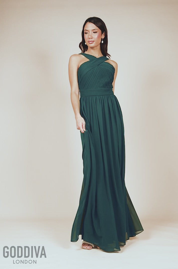 Halter Neck Chiffon Maxi Dress - Emerald Green