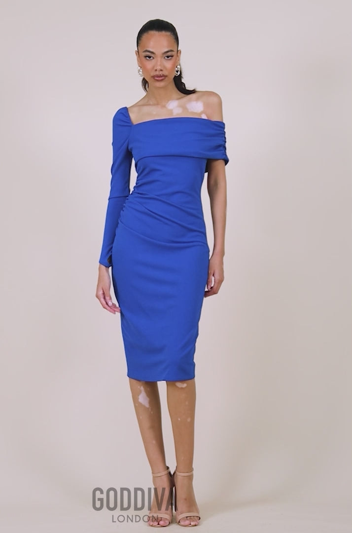 One Shoulder Scuba Midi Dress - Royal Blue DR3638