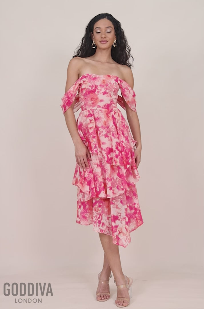 Bardot Asymmetric Handkerchief Tier Midaxi - Blush DR4248