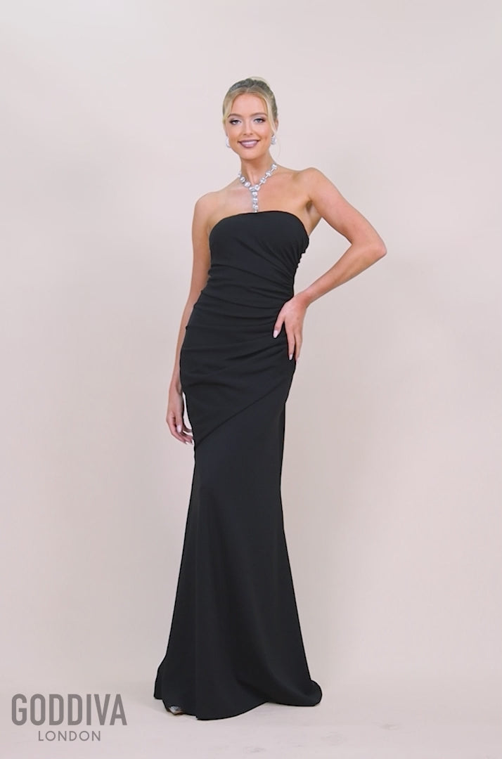 Scuba Crepe Bandeau Maxi With Diamante Necklace - Black DR4271