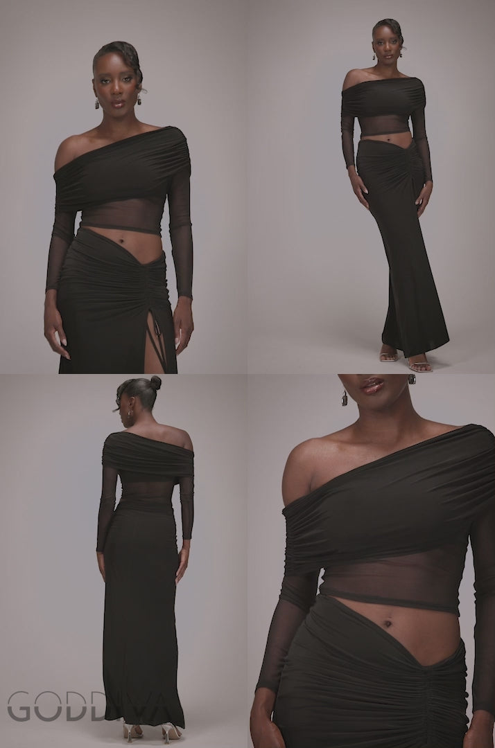 Super Split Front Drawstring Maxi Skirt - Black SK60