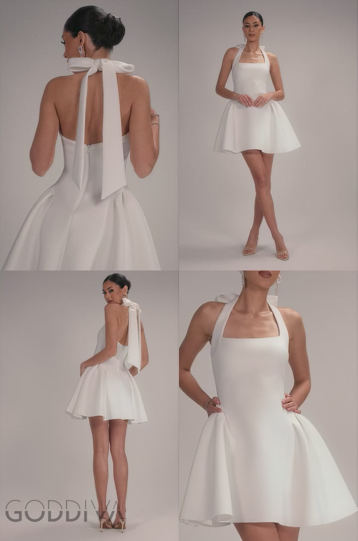 Corset Fit And Flare Halter Neck Skater Mini Dress - White DR5107