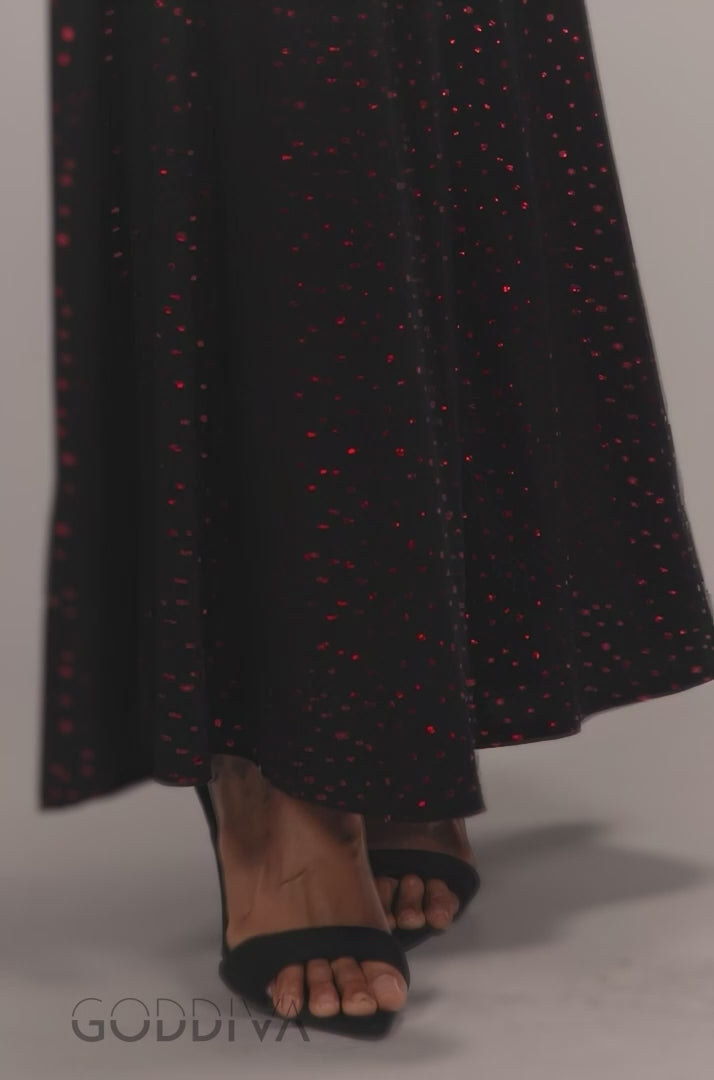 One Shoulder Fit And Flare Sequin Maxi Dress - Black Red DR5324