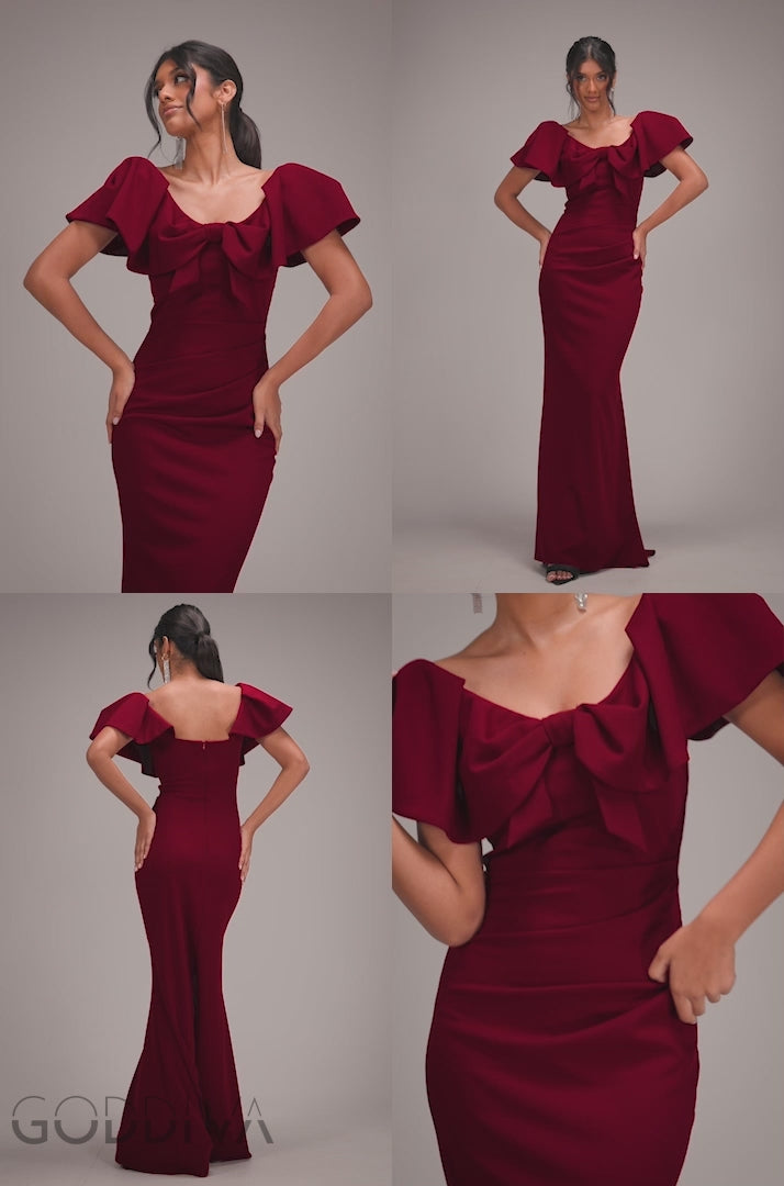 Cape Sleeve Detail Front Tie Maxi Dress - Wine DR4908