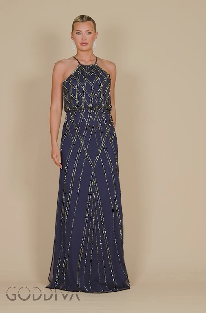 Racer Neck Sleeveless Sequin Maxi Dress - Navy Blue DR2889