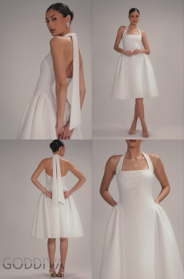 Corset Fit And Flare Halter Neck Midi Dress - White DR5134
