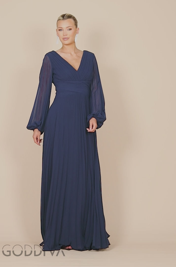 Balloon Sleeve Chiffon Maxi Dress - Navy Blue DR3041QZ