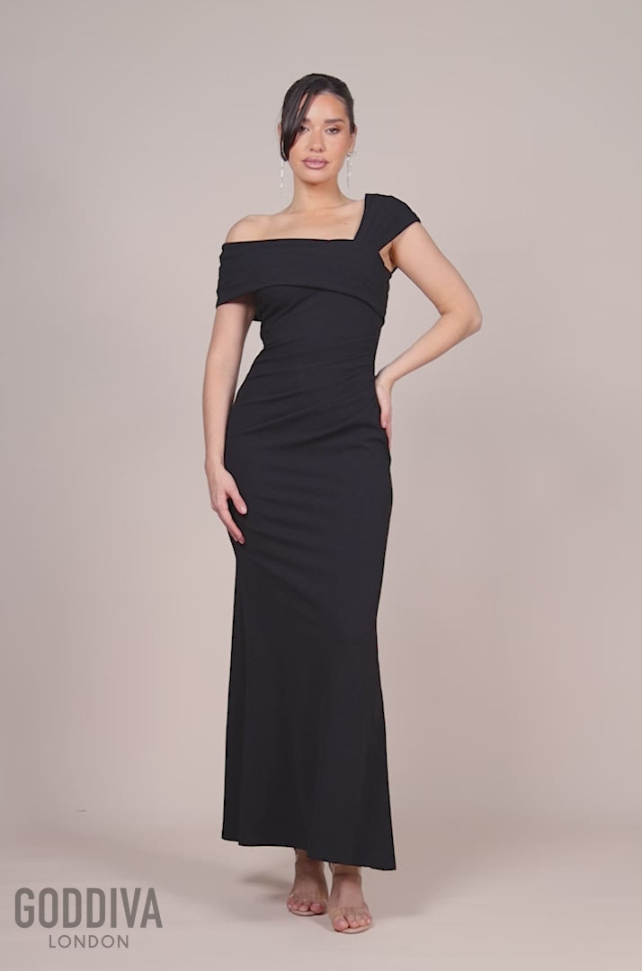 One Shoulder Evening Maxi Dress - Black DR3231