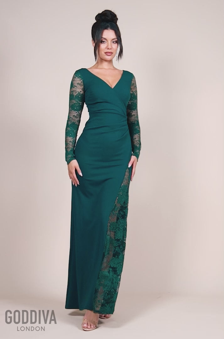 Scuba & Lace Wrap Maxi Dress - Emerald DR4366