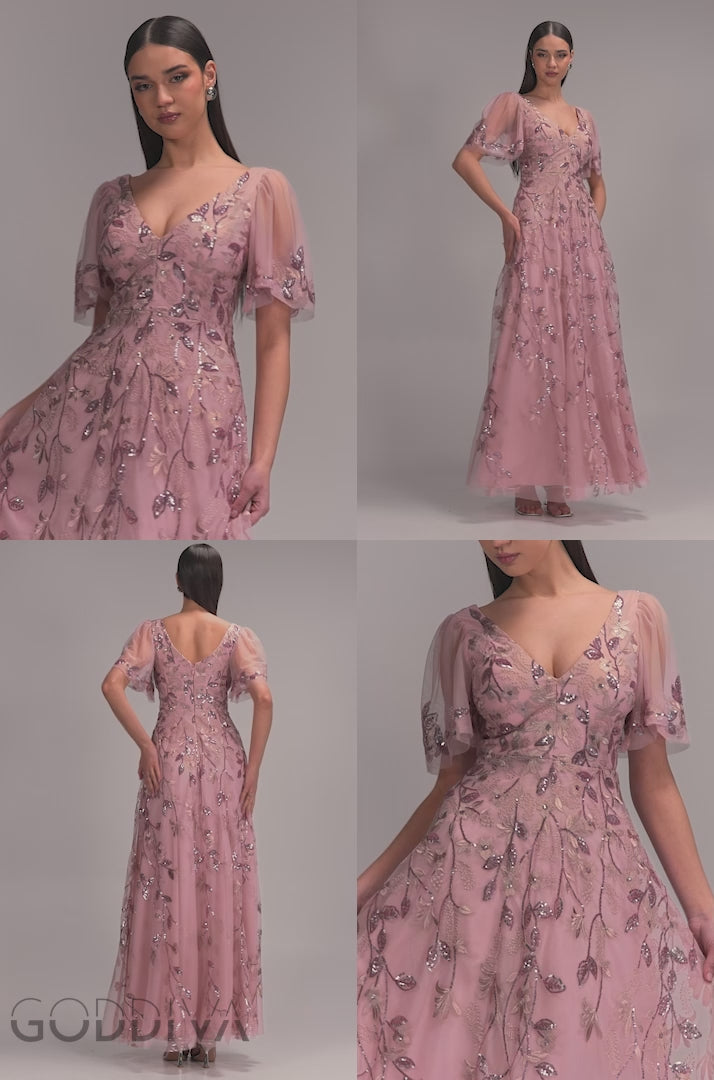 Flared Sleeve Embroidered Maxi Dress - Blush DR3279