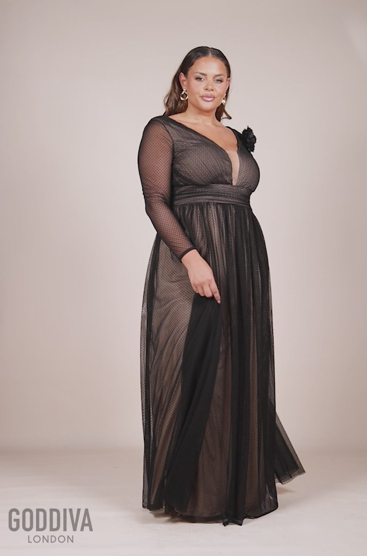 Corsage Dobby Mesh A-Line Maxi Dress - Black DR4414PLUS