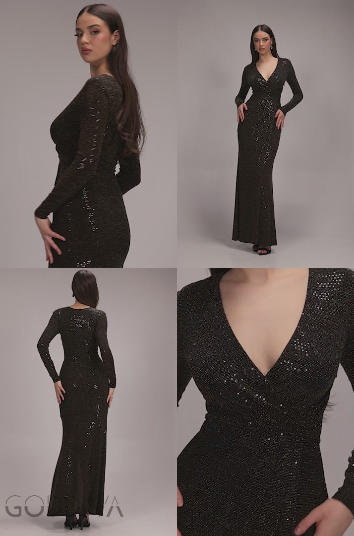 Glitter Lurex Long Sleeve Wrap Maxi Dress - Black DR4917