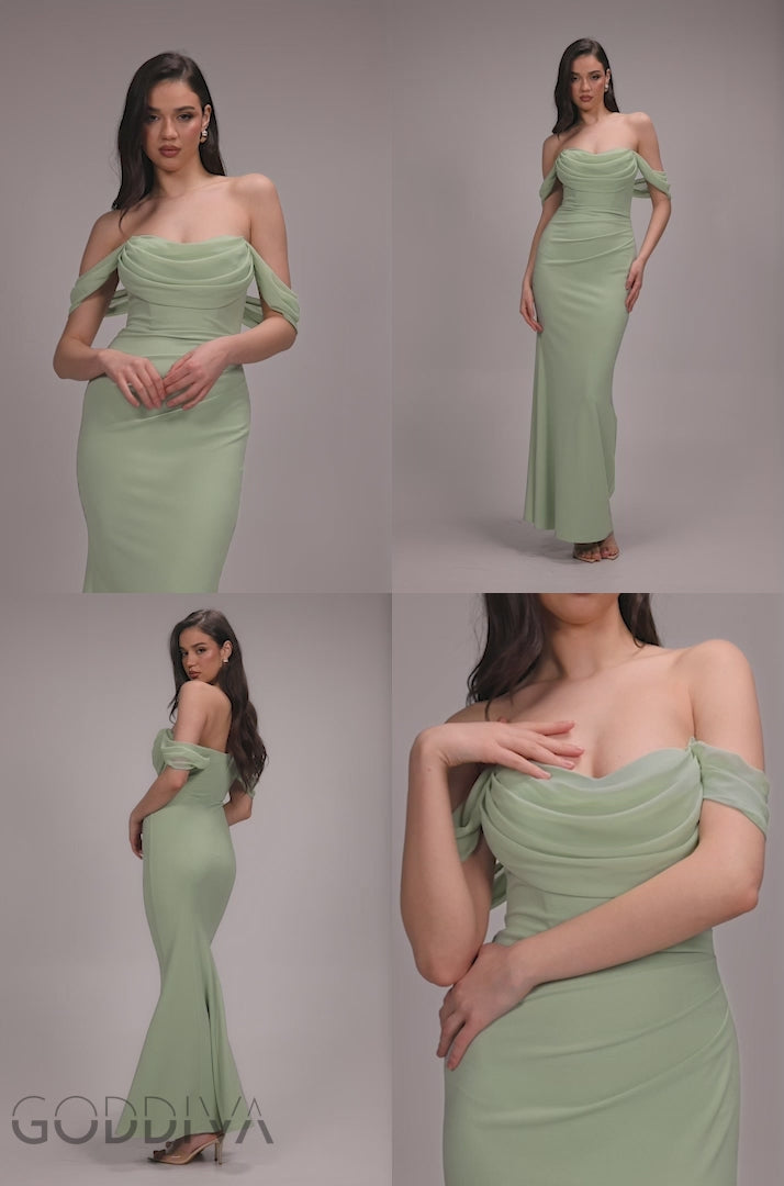 Bardot Scuba & Chiffon Cowl Maxi Dress - Sage Green DR4438QZ