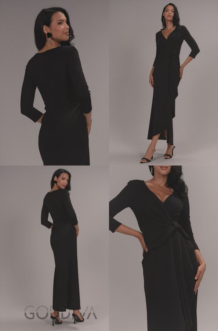 Front Wrap Asymmetric Hem Scuba Maxi Dress - Black DR5295
