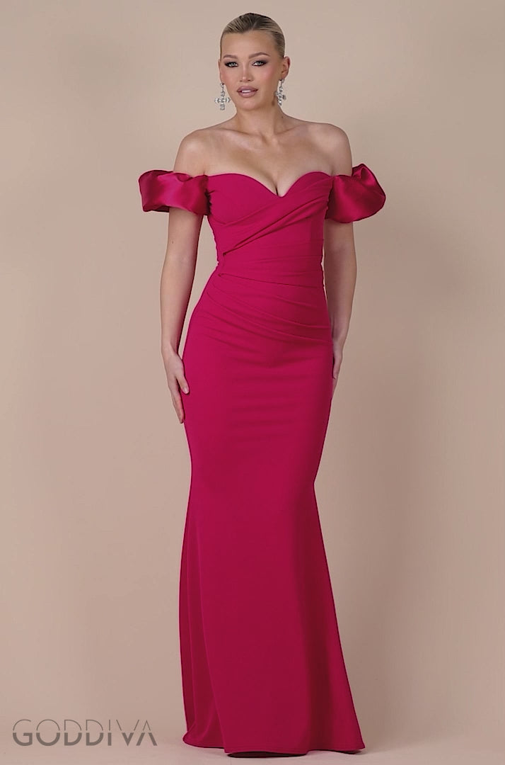 Puffy Satin  Sleeve Scuba Maxi Dress - Magenta DR4622