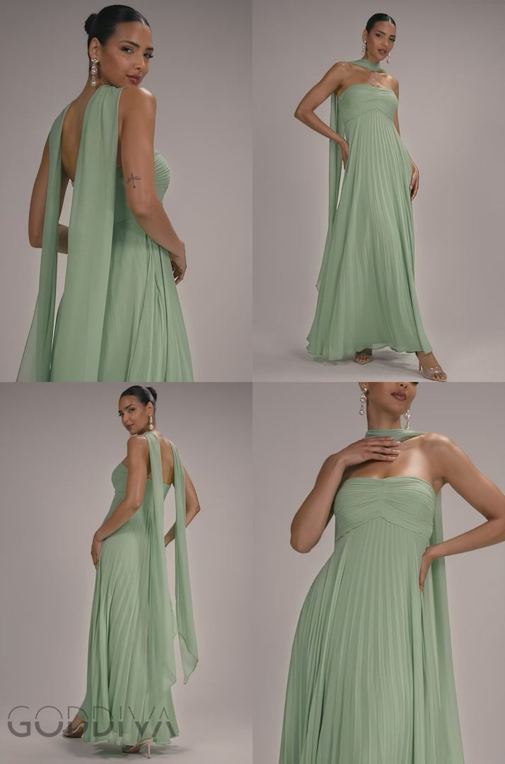 Sleeveless Pleated Chiffon Multiway Scarf Maxi Dress - Sage Green DR4829