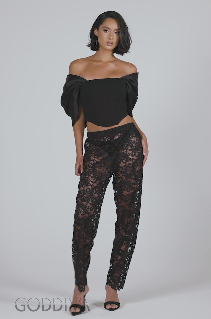 Barrell Leg Scalloped Hem Trouser - Black TR388