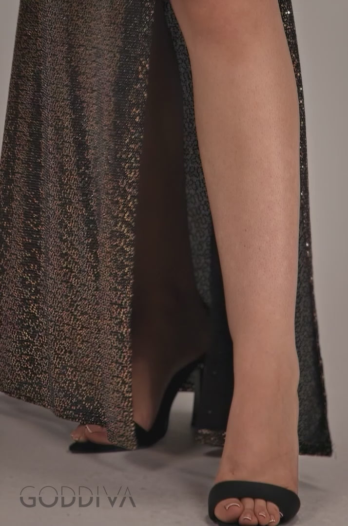 Asymmetric One Shoulder Front Split Sequin Maxi Dress - Gold Multi DR5331
